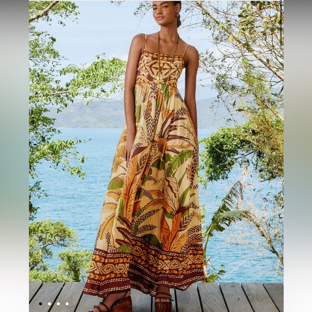 NWT Farm Rio Sand Foliage Sketch Maxi Dress